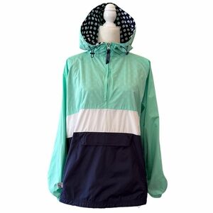 Jadelynn Brooke Quarter Zip Mint and Navy Windbreaker Jacket EUC